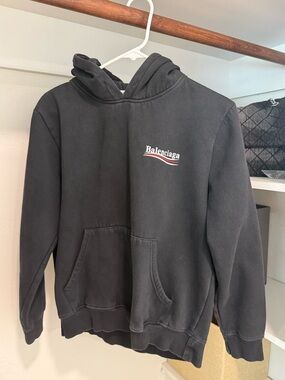 Balenciaga Black Hoodie with White and Red Logo